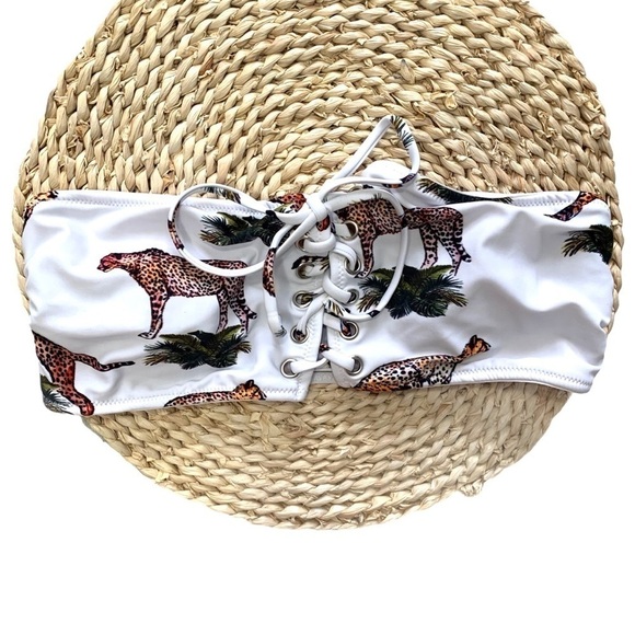Cupshe White Leopard Palm Bandeau Bikini Top Size Large - Picture 13 of 14
